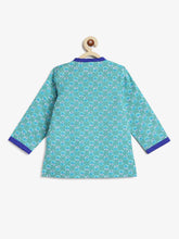 Load image into Gallery viewer, Campana Boys Ananda Dhoti Kurta Set - Flower Blockprint - Green &amp; Ink Blue
