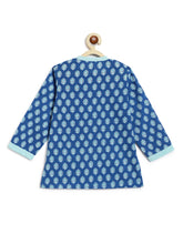 Load image into Gallery viewer, Campana Boys Ananda Dhoti Kurta Set - Small Blockprint - Royal Blue &amp; Turquoise
