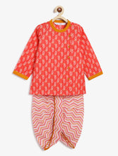 Load image into Gallery viewer, Campana Boys Ananda Dhoti Kurta Set - Floral &amp; Chevron Print - Red
