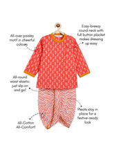 Load image into Gallery viewer, Campana Boys Ananda Dhoti Kurta Set - Floral &amp; Chevron Print - Red
