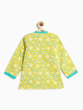 Load image into Gallery viewer, Campana Boys Ananda Floral Printed Cotton Kurta Dhoti Set - Lime Green &amp; Turquoise
