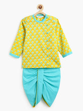 Load image into Gallery viewer, Campana Boys Ananda Pure Cotton Block Print Dhoti Kurta Set - Lime Green &amp; Turquoise
