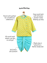 Load image into Gallery viewer, Campana Boys Ananda Pure Cotton Block Print Dhoti Kurta Set - Lime Green &amp; Turquoise
