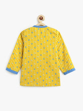 Load image into Gallery viewer, Campana Boys Ananda Pure Cotton Floral String Print Dhoti Kurta Set - Mustard &amp; Blue
