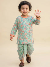 Load image into Gallery viewer, Campana Boys Ananda Pure Cotton Anaar Print Dhoti Kurta Set - Sea Green &amp; Peach
