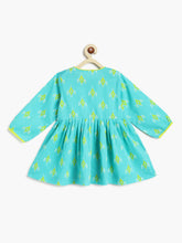 Load image into Gallery viewer, Campana Girls Asmi Dhoti Set - Diamond Print - Turquoise &amp; Lime Green
