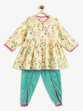 Load image into Gallery viewer, Campana Girls Asmi Dhoti Set - Pichwai Print - Off White &amp; Green
