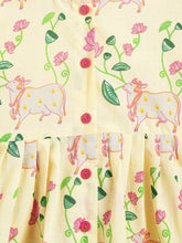 Load image into Gallery viewer, Campana Girls Asmi Dhoti Set - Pichwai Print - Off White &amp; Green
