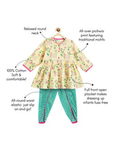 Load image into Gallery viewer, Campana Girls Asmi Dhoti Set - Pichwai Print - Off White &amp; Green
