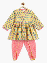 Load image into Gallery viewer, Campana Girls Asmi Dhoti Set - Marigold &amp; Bandhej Print - Yellow &amp; Pink
