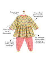 Load image into Gallery viewer, Campana Girls Asmi Dhoti Set - Marigold &amp; Bandhej Print - Yellow &amp; Pink
