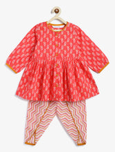 Load image into Gallery viewer, Campana Girls Asmi Dhoti Set - Floral &amp; Chevron Print - Red
