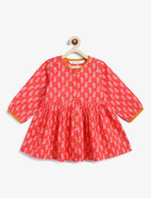 Load image into Gallery viewer, Campana Girls Asmi Dhoti Set - Floral &amp; Chevron Print - Red
