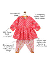 Load image into Gallery viewer, Campana Girls Asmi Dhoti Set - Floral &amp; Chevron Print - Red
