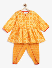 Load image into Gallery viewer, Campana Girls Asmi Dhoti Set - Marigold Print - Yellow
