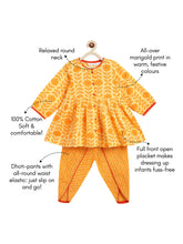Load image into Gallery viewer, Campana Girls Asmi Dhoti Set - Marigold Print - Yellow
