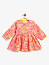 Load image into Gallery viewer, Campana Girls Asmi Kurta with Dhoti Pants - Seamless Floral Print - Pink &amp; Yellow
