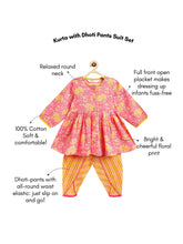 Load image into Gallery viewer, Campana Girls Asmi Kurta with Dhoti Pants - Seamless Floral Print - Pink &amp; Yellow
