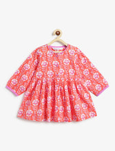 Load image into Gallery viewer, Campana Girls Asmi Kurta with Dhoti Pants - Floral &amp; Striped Print - Orange &amp; Purple
