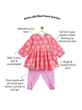 Load image into Gallery viewer, Campana Girls Asmi Kurta with Dhoti Pants - Floral &amp; Striped Print - Orange &amp; Purple

