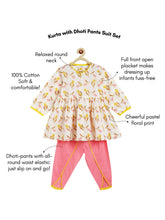 Load image into Gallery viewer, Campana Girls Asmi Pure Cotton Floral Print Kurta with Dhoti Pants Set - White &amp; Pink

