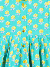 Load image into Gallery viewer, Campana Girls Asmi Pure Cotton Floral Blockprint Kurta with Dhoti Pants Set - Turquoise &amp; Yellow
