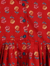 Load image into Gallery viewer, Campana Girls Asmi Pure Cotton Floral Kurta with Striped Dhoti Set - Red &amp; Blue
