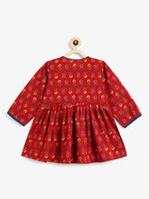 Load image into Gallery viewer, Campana Girls Asmi Pure Cotton Floral Kurta with Striped Dhoti Set - Red &amp; Blue
