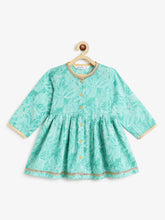 Load image into Gallery viewer, Campana Girls Asmi Pure Cotton Abstract Floral Print Kurta Dhoti Suit Set - Teal Blue
