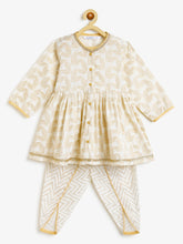 Load image into Gallery viewer, Campana Girls Asmi Pure Cotton Floral Print Kurta Dhoti Suit Set - White &amp; Gold
