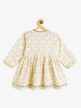 Load image into Gallery viewer, Campana Girls Asmi Pure Cotton Floral Print Kurta Dhoti Suit Set - White &amp; Gold
