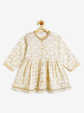 Load image into Gallery viewer, Campana Girls Asmi Pure Cotton Floral Print Kurta Dhoti Suit Set - White &amp; Gold
