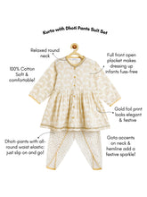 Load image into Gallery viewer, Campana Girls Asmi Pure Cotton Floral Print Kurta Dhoti Suit Set - White &amp; Gold
