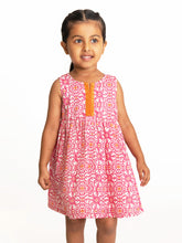 Load image into Gallery viewer, Campana Girls Chandni Lace Dress - Jaali Print - Pink &amp; Orange
