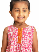 Load image into Gallery viewer, Campana Girls Chandni Lace Dress - Jaali Print - Pink &amp; Orange
