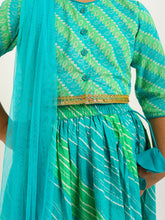 Load image into Gallery viewer, Campana Girls Koel Lehenga Choli Set with Dupatta - Leheriya Print - Blue &amp; Green
