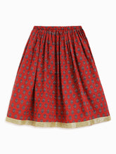 Load image into Gallery viewer, Campana Girls Koel Lehenga Choli Set - Festive Blockprint - Red &amp; Green
