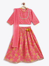 Load image into Gallery viewer, Campana Girls Koel Lehenga Set - Floral Print - Pink
