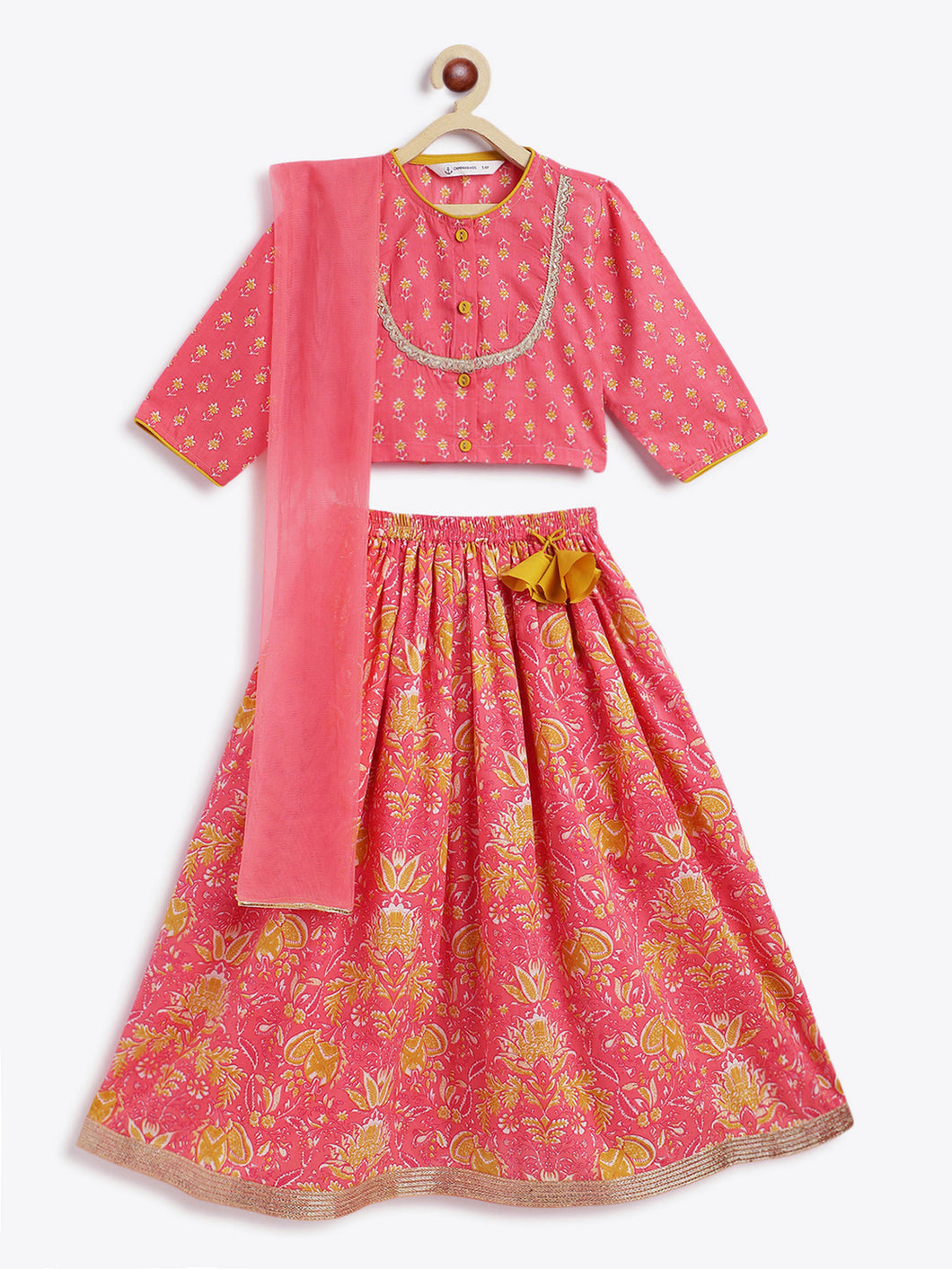 Campana Girls Koel Lehenga Set - Floral Print - Pink