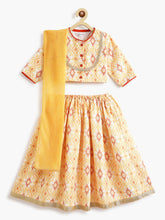 Load image into Gallery viewer, Campana Girls Koel Lehenga Choli with Dupatta Set - Ikkat Burfi Print - Yellow
