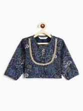 Load image into Gallery viewer, Campana Girls Koel Lehenga Choli with Dupatta Set - Divine Forest Print - Navy Blue
