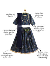 Load image into Gallery viewer, Campana Girls Koel Lehenga Choli with Dupatta Set - Divine Forest Print - Navy Blue
