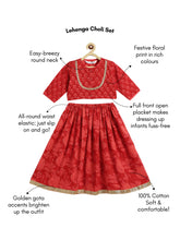 Load image into Gallery viewer, Campana Girls Koel Pure Cotton Lehenga Set - Floral Print - Red
