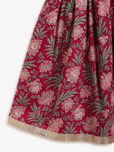 Load image into Gallery viewer, Campana Girls Koel Pure Cotton Block &amp; Jaal Printed Lehenga Set - Maroon
