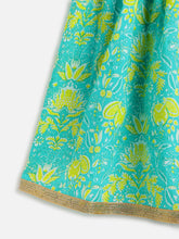 Load image into Gallery viewer, Campana Girls Koel Pure Cotton Floral Printed Lehenga Set - Turquoise &amp; Lime Green
