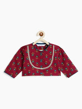 Load image into Gallery viewer, Campana Girls Koel Pure Cotton Floral Print Lehenga Set - Maroon
