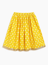 Load image into Gallery viewer, Campana Girls Koel Pure Cotton Kanthawork &amp; Floral Print Lehenga Set - Yellow &amp; White
