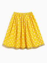 Load image into Gallery viewer, Campana Girls Koel Pure Cotton Kanthawork &amp; Floral Print Lehenga Set - Yellow &amp; White
