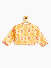 Load image into Gallery viewer, Campana Girls Geometric Printed &amp; Embroidered Lehenga Choli Set - Yellow &amp; Orange
