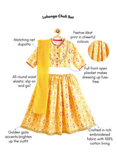 Load image into Gallery viewer, Campana Girls Geometric Printed &amp; Embroidered Lehenga Choli Set - Yellow &amp; Orange
